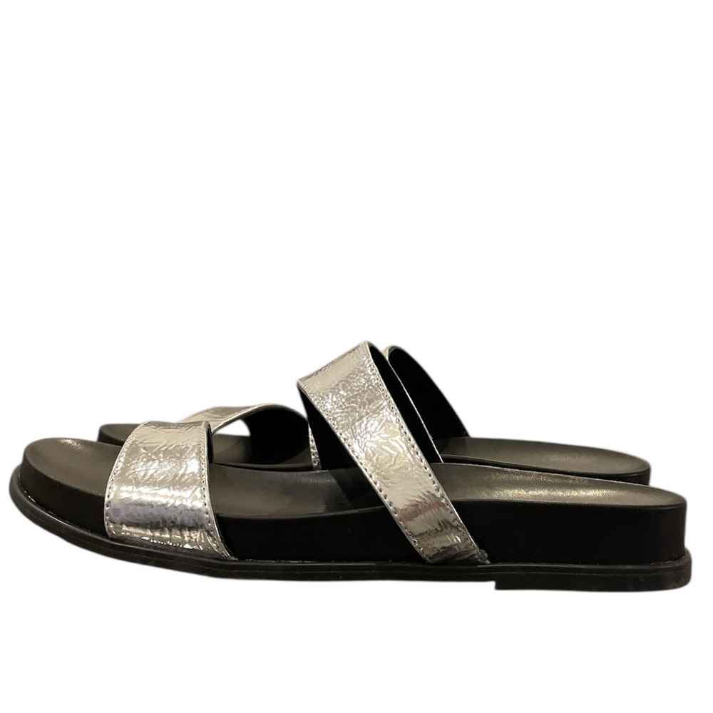 Calvin Klein Silver and Black Double Strap Slide Sandals - Picture 9 of 10